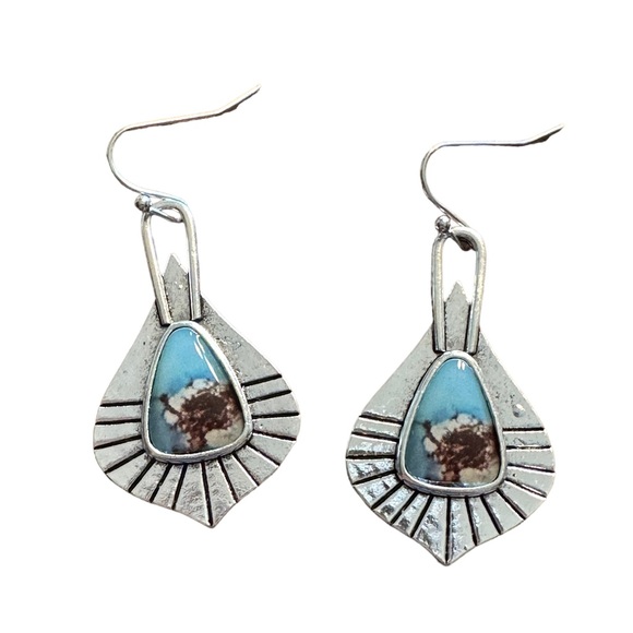 Boho Silver and Turquoise Drop Earrings - Picture 1 of 4
